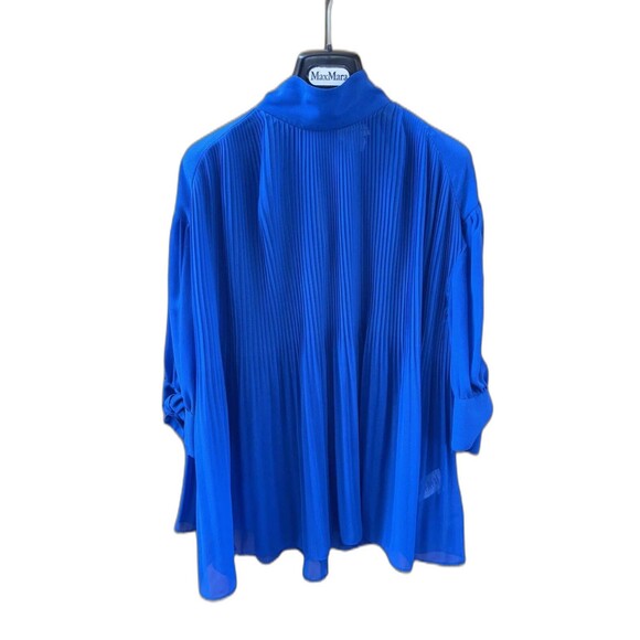 BY MALENE BIRGER WOMEN Cobalt Blue Pleated Accordion BLOUSE EU 36 US S Sheer - Picture 16 of 16